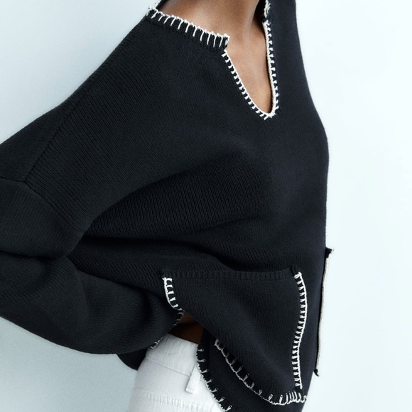 Zara Topstitched knit sweater - Picture 3 of 8